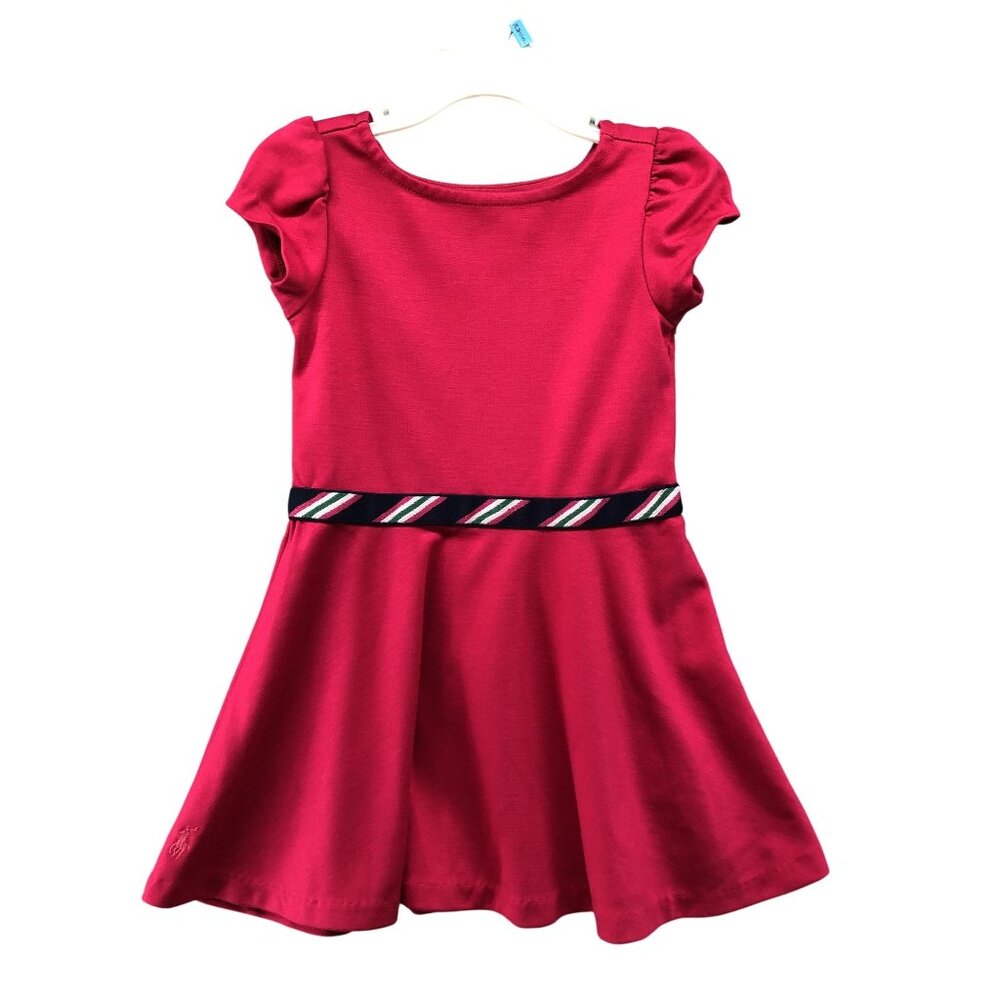 Polo Ralph Lauren Puff Sleeve Dress Girls 2T Bright Pink Short Sleeve Ponte Pony
